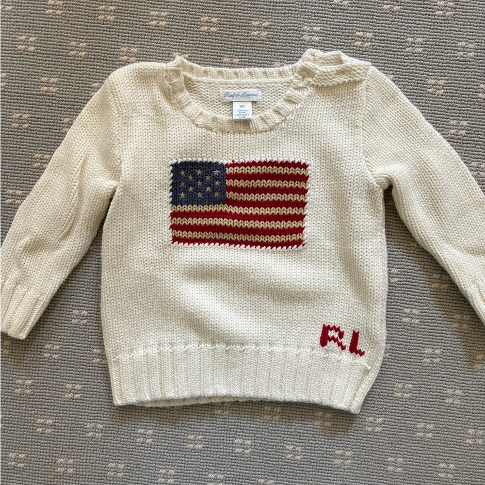 Ralph Lauren Ivory Knit Sweater with Flag Detail